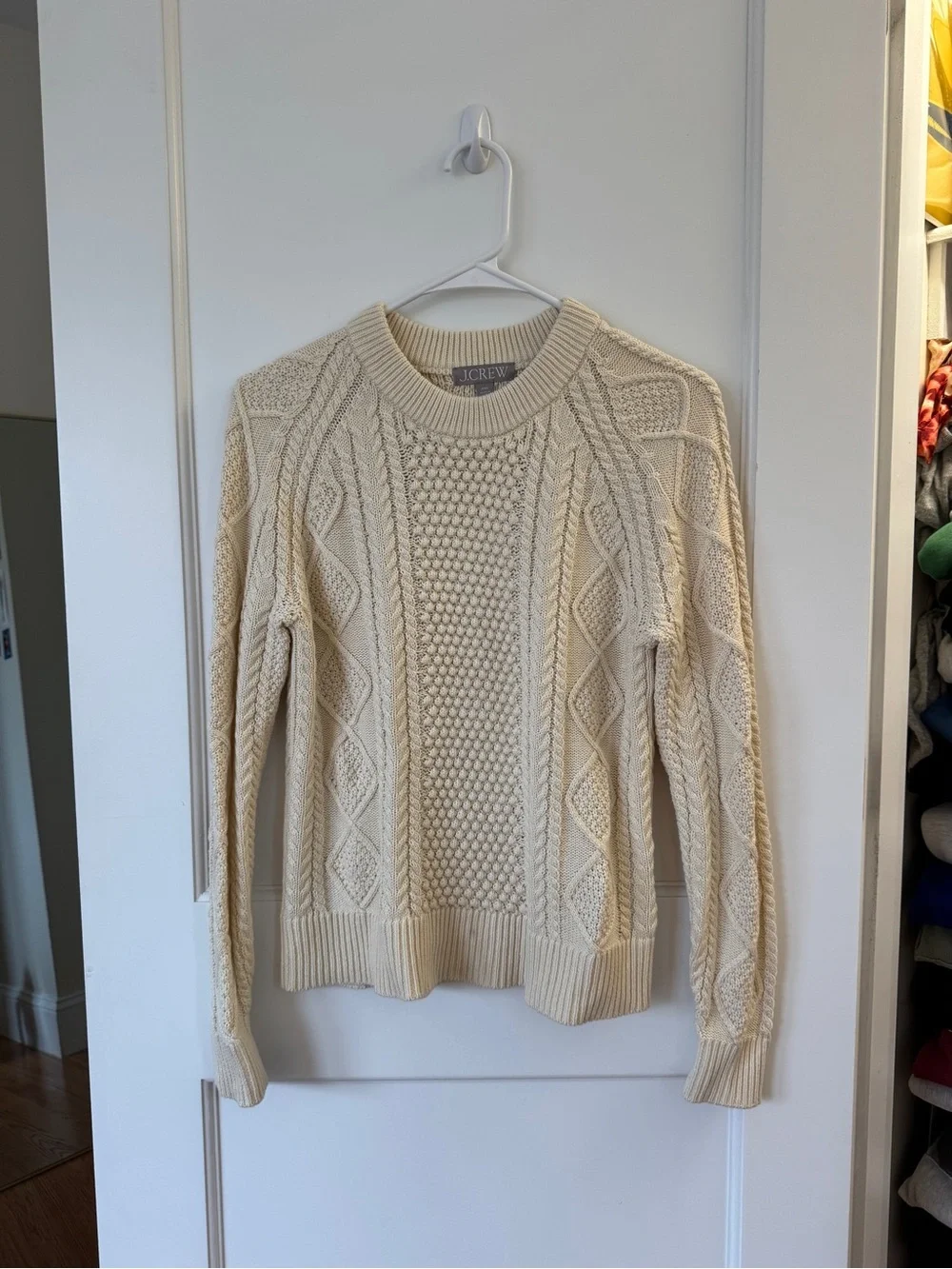 J. Crew Cream Cable Knit Crewneck Sweater